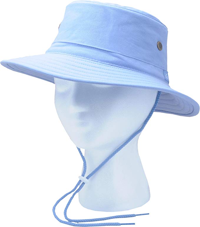 Sloggers 4471SB Classic Cotton Hat with Wind Lanyard Rated UPF 50+ Maximum Sun Protection -Sky Blue - Adjustable Small to Medium