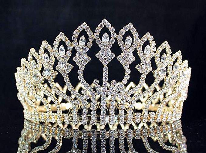 Janefashions Floral Full Crown Austrian Rhinestone Crystal Tiara Pageant Prom Lg Gold T1406g