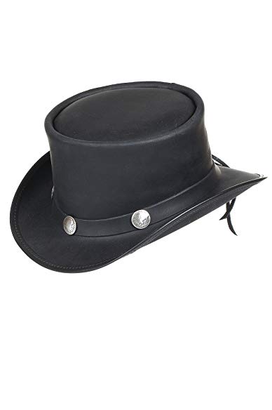 Steampunk El Dorado Leather Top Hat with Buffalo Nickels