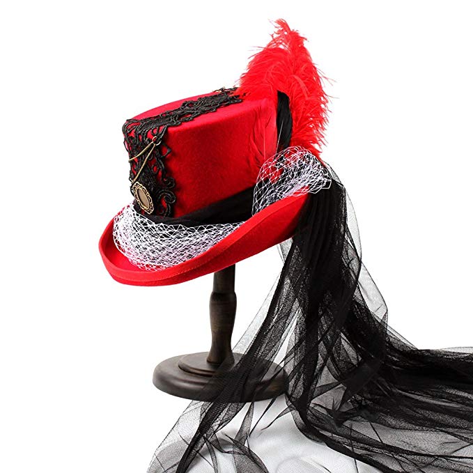 Gothic Victorian Raven Black & Red Wedding Hat