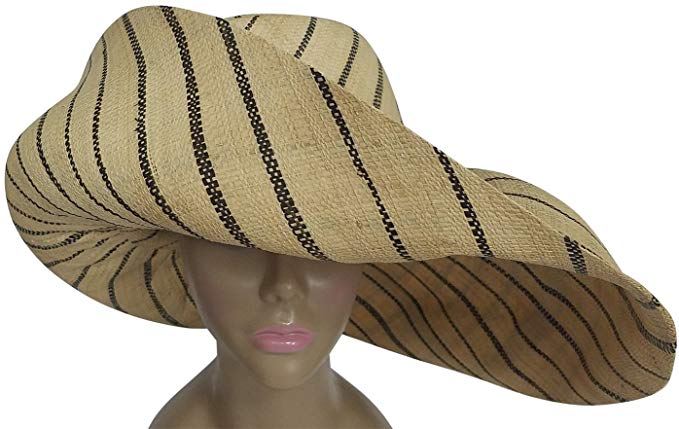 Authentic African Hand Made Natural w/ Black Stripe Madagscar Hand Woven Raffia Hat, 7
