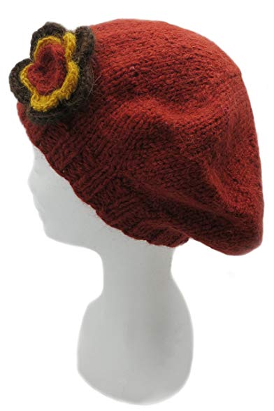 Handmade Artisan Pure Alpaca Beret Hat - Terracotta Orange (100% Knitted By Hand)