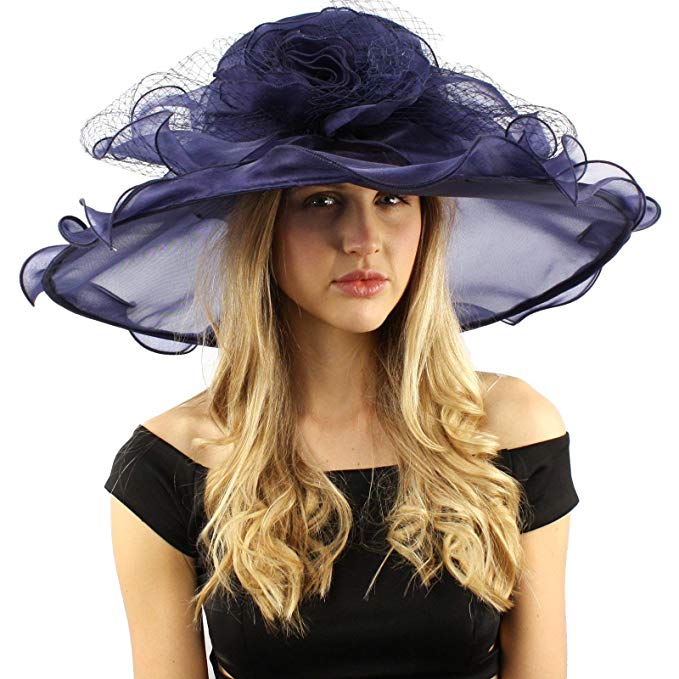 Dramatic Big Flower Netting Derby Floppy Organza Wide Brim 7