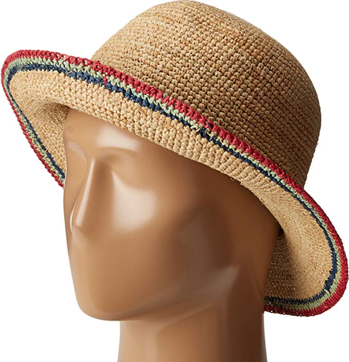 SCALA Womens Crochet Raffia Bucket with Contrasting