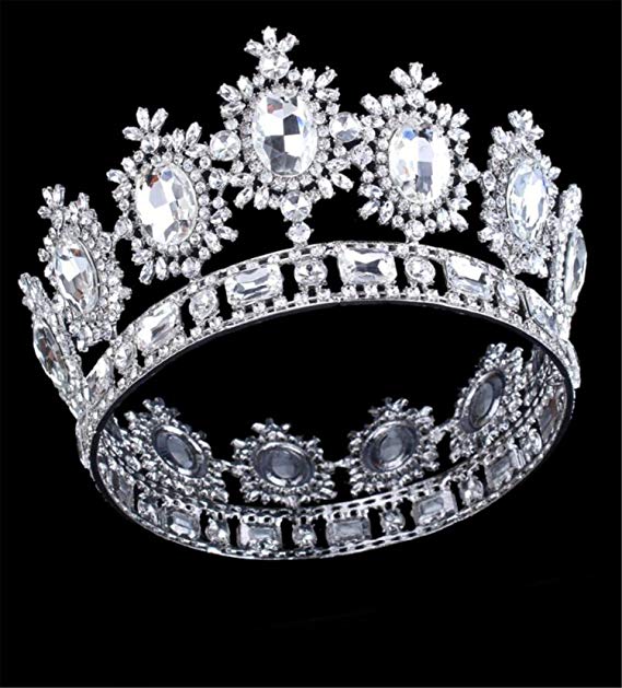 Wiipu Large Gemstone Crystal King Crown Wedding Prom Party Pageant,8.4