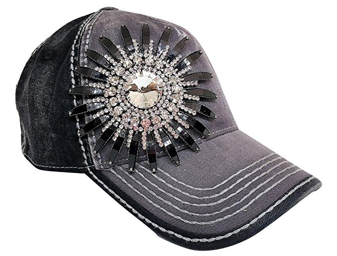 Olive & Pique Women's Deco Rhinestone Flower Bling Baseball Cap