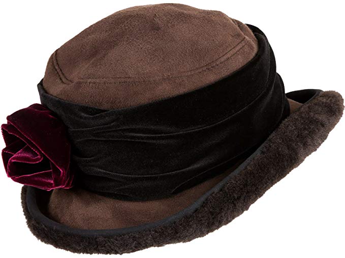 Fancy Flower Shearling Sheepskin Cloche Hat