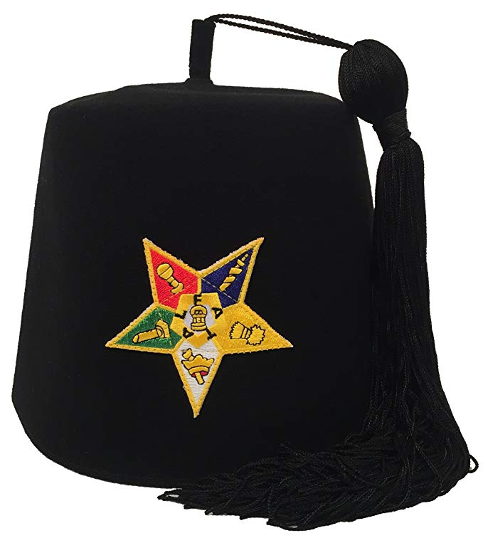 Black Eastern Star Member fez with Rhinestone OES pin