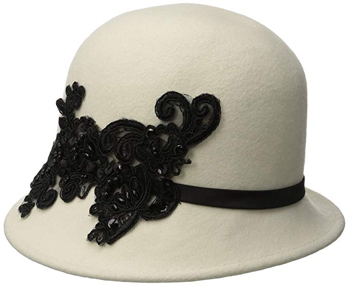 San Diego Hat Company Women's Wool Felt Cloche Hat with Sequin Lace Aplique Trim