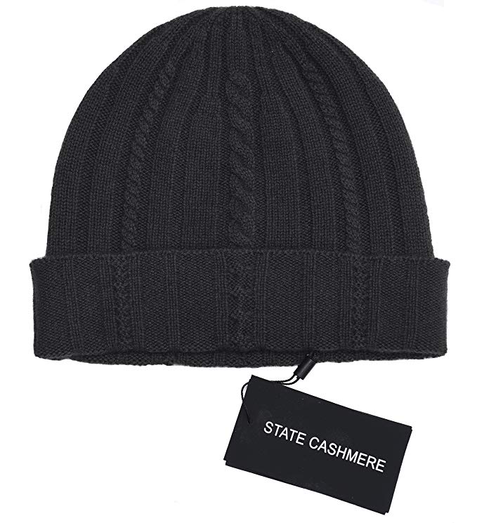 State Cashmere 100% Pure Cashmere Cable Knit Beanie Hat - Ultimate Soft,Warm and Cozy