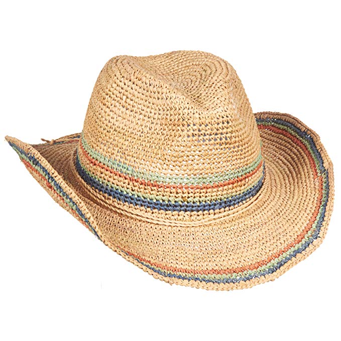 NEW SCALA WESTERN CROCHET ORGANIC RAFFIA FASHION COWBOY HAT (LR679)