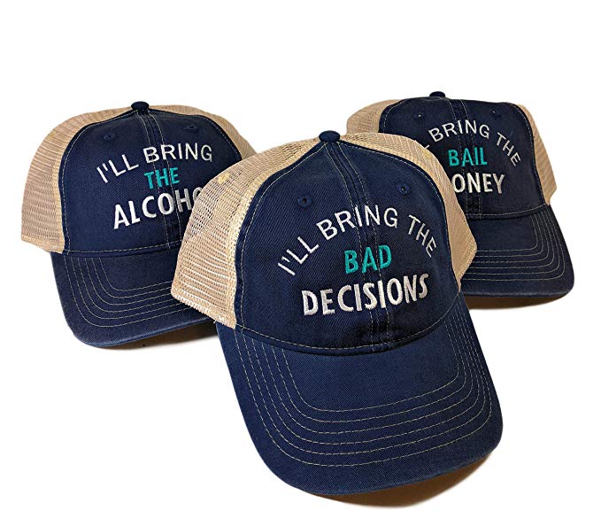 I'll Bring The Alcohol/Bad Decision/Bail Money Baseball Hats Set of 3 Blue Comfort Color