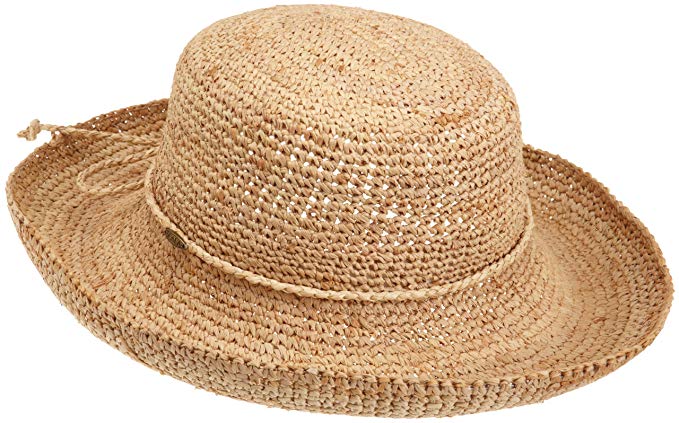 Scala Women's Crocheted Packable Raffia Hat