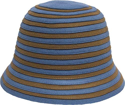 San Francisco Hat Company Women's Wool Felt BonBon Striped Cloche Hat (Sky/Mocha)