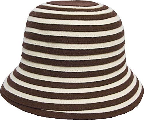 San Francisco Hat Company Women's Wool Felt BonBon Striped Cloche Hat (Brown/Cream)