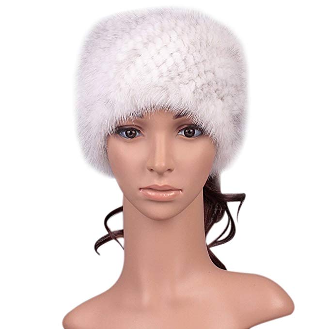 Roniky Womens Girls Genuine Mink Fur Knitted Headband for Skiing Snowboarding