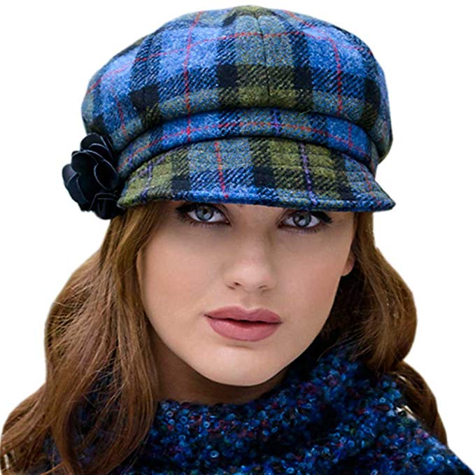 Green Plaid Ladies Newsboy Hat, Made in Ireland, One Size Fits Most