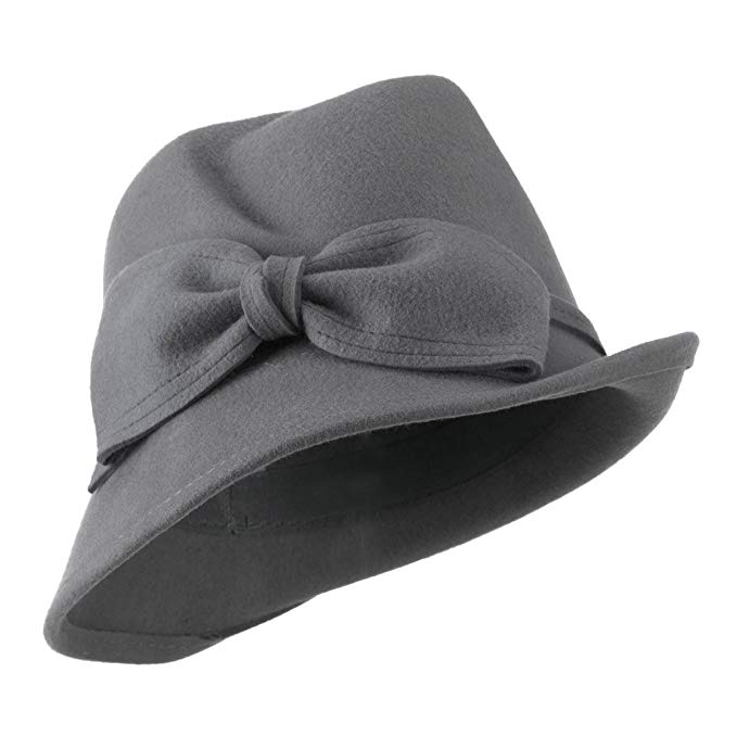 Wool Felt Fedora with Big Bow - Grey