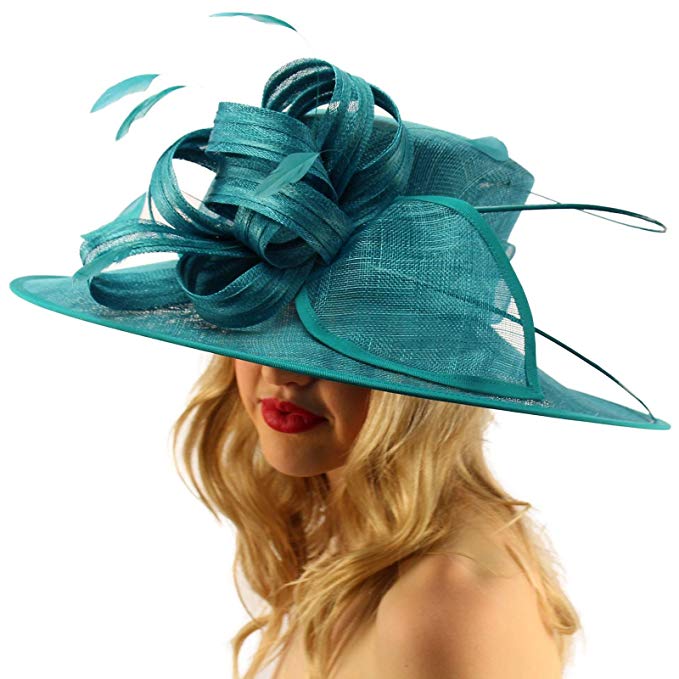 SK Hat shop British Regal Sinamy Ribbon Feathers Quill Derby Floppy Bucket Dressy Hat