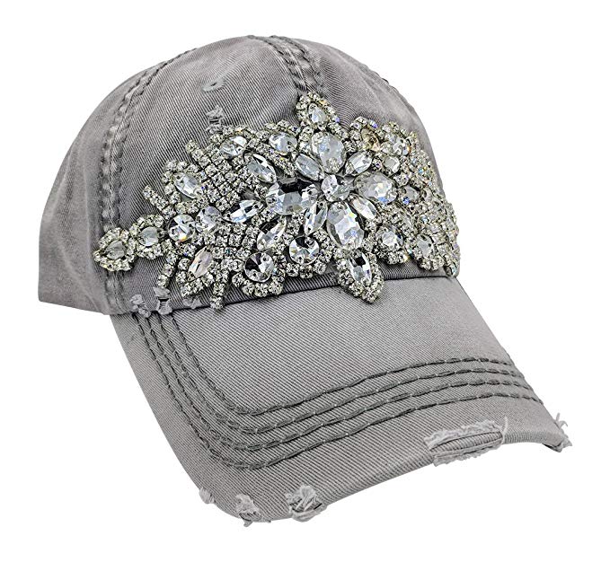 Olive & Pique Women's Horizontal Bling Distressed Baseball Cap