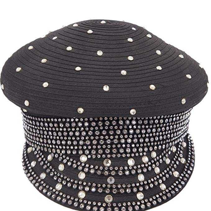 June's Young Women Hat for Church Party Army Style High Quality Stones Black