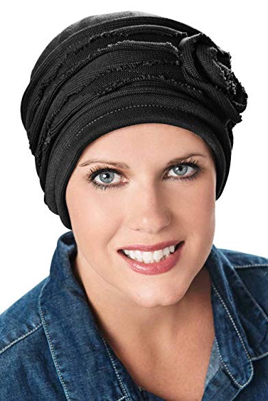 Headcovers Unlimited Distressed Rosette Beanie Hat - All Cotton Cancer Hats for Women