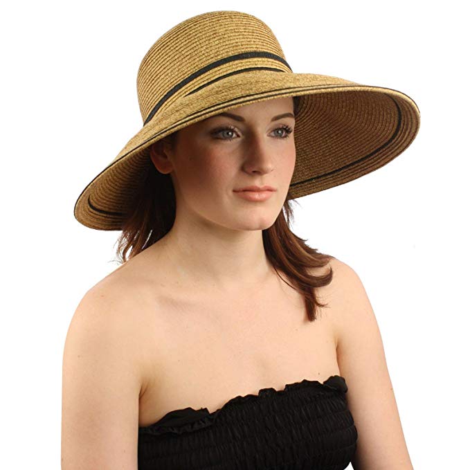 SK Hat shop Summer Sun Protection Floppy Wide 5-1/2 Brim Beach Sun Beach Hat 57cm