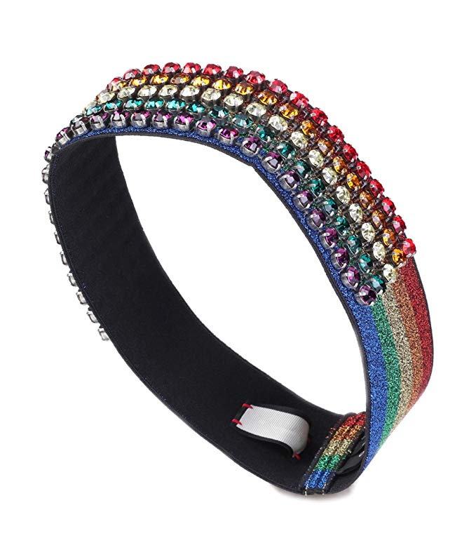 Italian design Luxury lifestyle brand Cruise 2018 Women Rainbow sparkling Crystal elastic Embellished Headband