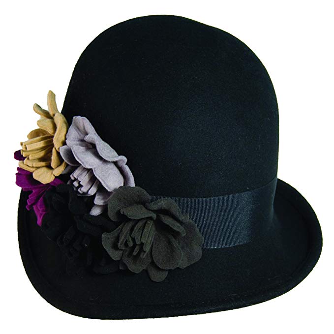 SCALA COLLEZIONE WOOLFELT CLOCHE WITH FLOWERS (Color and number of flowers may vary)