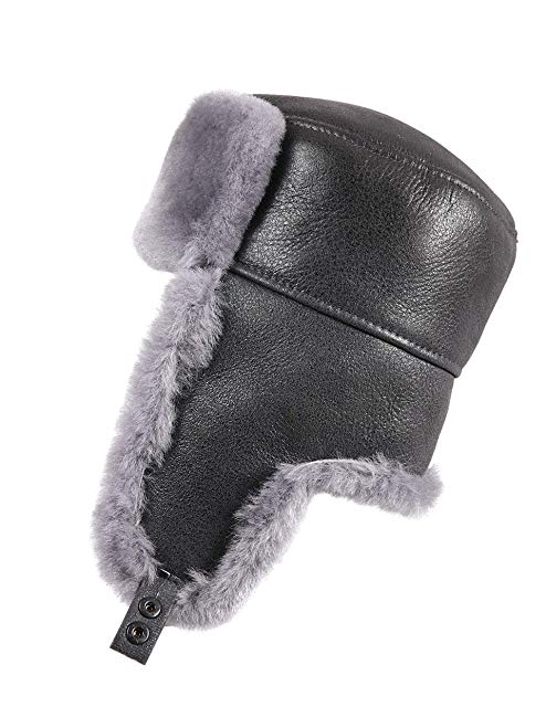 Zavelio Women's Shearling Sheepskin Trooper Russian Ushanka Fur Hat
