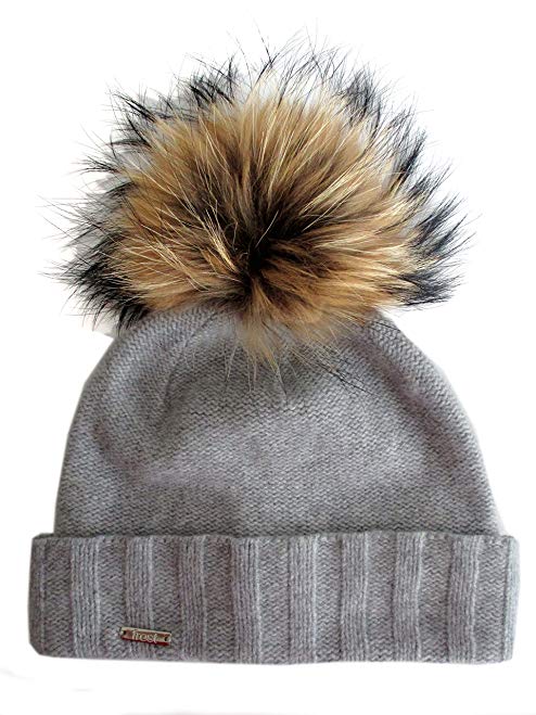 Frost Hats Chic and Classy Cashmere Beanie Hat For Women With Detachable Genuine Fox Fur Pom CSH-804RN